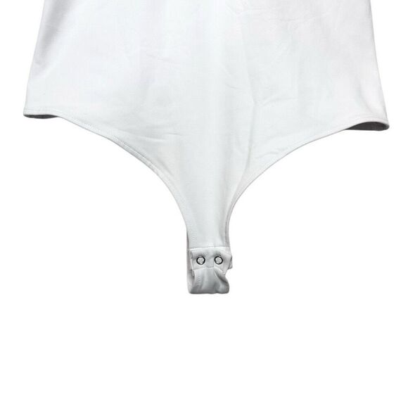 ReoRia Double Plunge V Neck Sleeveless Butsmooth Tank Bodysuit White Large - Picture 4 of 5